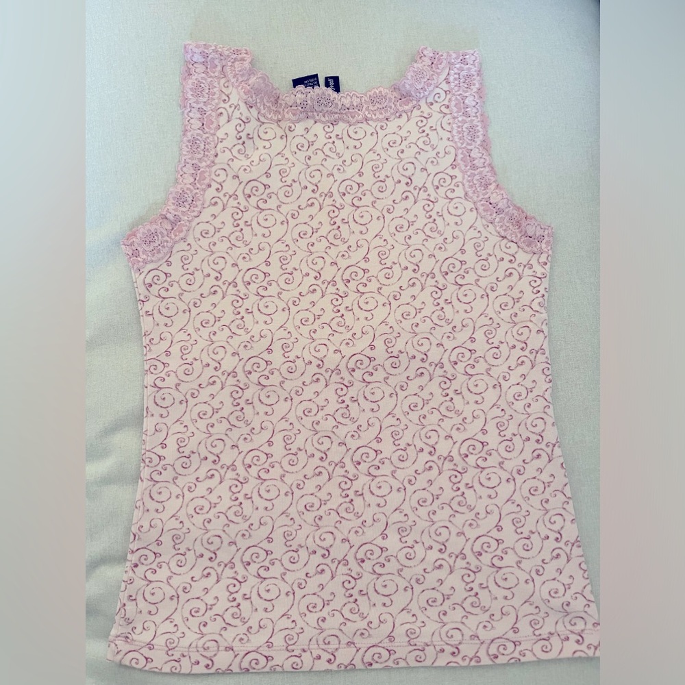 Pink PJ Cotton Tank Top w/ Lace
